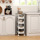 Carrello da Cucina a 5 Livelli 39,5x24x82 cm con 4 Cesti Estraibili in PP e Legno Bianco  