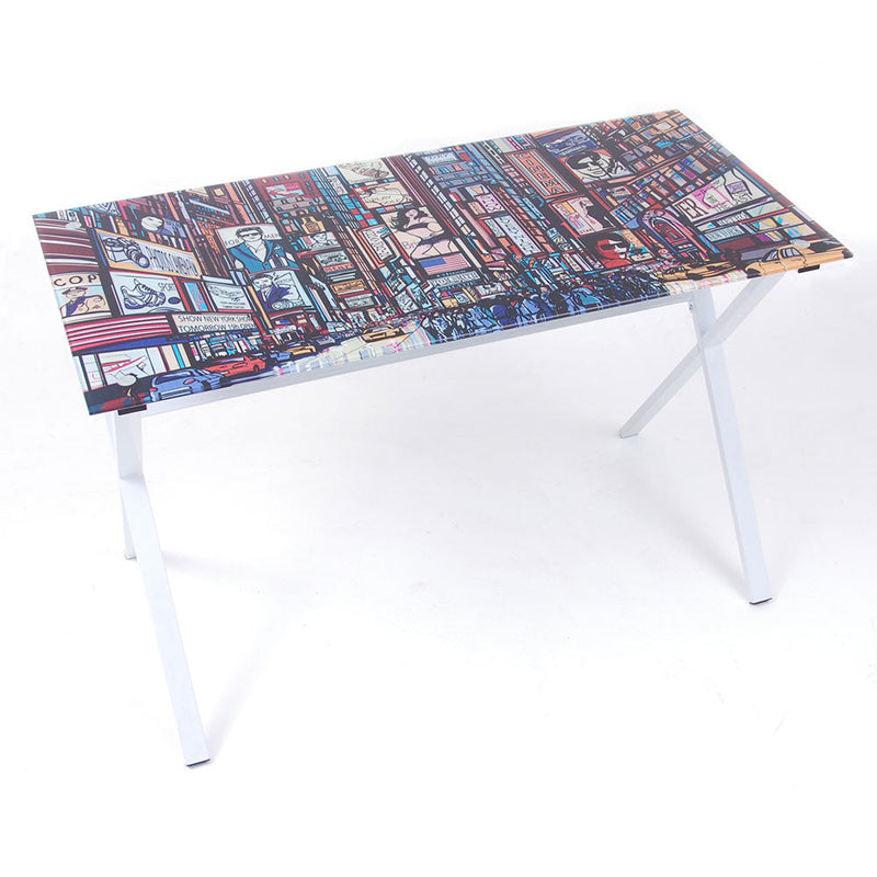 Tavolo Scrivania in Ferro con Piano in Vetro Temperato View City