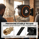 Avvolgitubo Automatico Retrattile 20 m Max 300 Bar Montaggio a Parete e Ruotabile di 180° in PP Nero e Arancione      