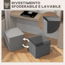 Pouf Poggiapiedi Quadrato  Rivestimento Rimovibile in Tessuto Effetto Lino 41x41x41 cm Grigio Chiaro