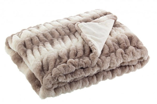 Plaid Raffung 120x150 cm aus cremefarbenem und weißem Polyester sconto