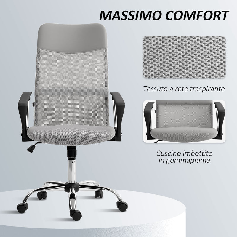 Sedia Ergonomica da Ufficio Girevole 63x65x109-119 cm con Schienale a Rete Grigio Chiaro   