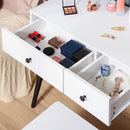 Consolle Trucco con Specchio e Sgabello in Legno Bianco e Nero