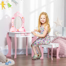 Specchiera Giocattolo per Bambini 50x36,5x89,5 cm con Sgabello in MDF Bianco e Rosa