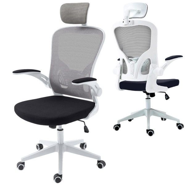 Sedia Direzionale da Ufficio 62x63x119/129 cm Ergonomica con Braccioli Pieghevoli Bianca e Nera acquista