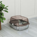 Lettiera per Gatti Extra Large 53x42x27 cm con Vassoio Paletta Bordi Alti Fino a 15 kg in Acciaio Inox Grigio Carbone      