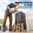 Contenitore per Pellet 45 kg 36,5x36,5x85,5 cm con Coperchio Ruote e Setaccio in Acciaio Laminato a Freddo Nero      
