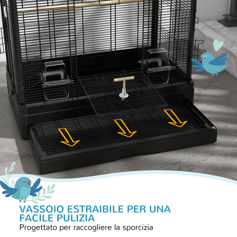 Gabbia per Uccelli 61x36.5x98 cm con Vassoio Estraibile e Posatoi Voliera per Pappagalli Nero      