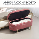Panca Contenitore Ovale 108x44x43,5 cm Capienza da 72L con Coperchio Sollevabile in Velluto e Legno Rosa      