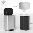 Pattumiera a Pedale da 50L con Coperchio Ammortizzato e Secchio Rimovibile in Acciaio Inox Grigio      