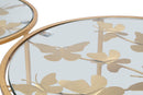Tavolinetti Glam Butterfly Coppia Ø43x60-38x55 cm in Ferro e Vetro Oro