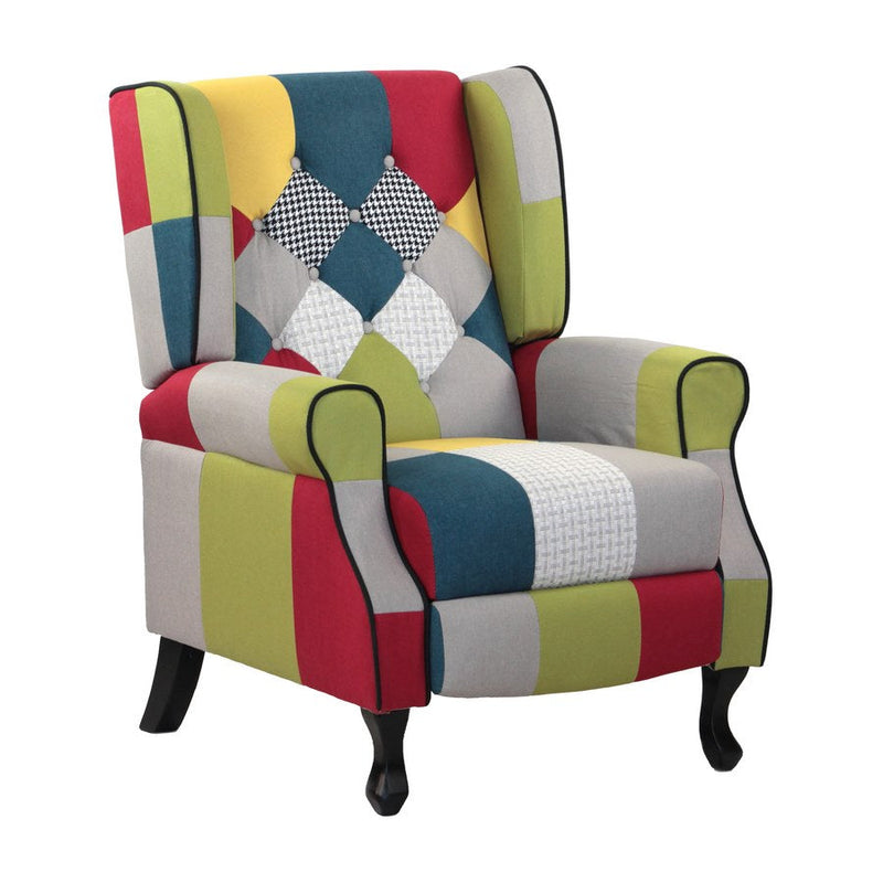Poltrona Relax Reclinabile 76,5x73x47 cm Push Back in Tessuto Patchwork