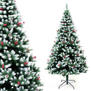 Albero di Natale Innevato Mingerl 210 cm 1288 Rami Super Folto con Pigne e Bacche Rosse in Metallo Verde      