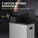 Pattumiera Automatica con Sensore 54 L 57,7x34,6x66,8 cm a 3 Scomparti con Secchi Interni Rimovibili in Acciaio Inox Argento      