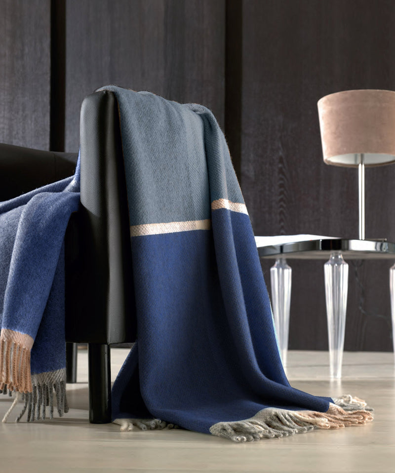 Coperta Pura Lana Singola 380gr Cober Bismark Avio Scozzese