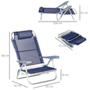 Set 2 Sedie da Pesca Pieghevoli e Reclinabili 6 Livelli 62x65x80 cm in Alluminio e Tessuto Blu Scuro