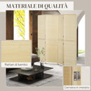 Paravento Separè 4 Pannelli da Interno 180x1,6x180 cm in Bambù di Rattan