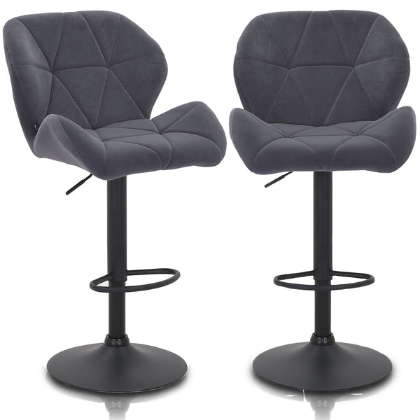 Set 2 Sgabelli Cucina Regolabile Seduta Velluto Sgabello Grigio Scuro Casa Bar sconto