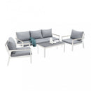 Set Salotto da Giardino Divano 2 Poltrone e Tavolino con Cuscini in Alluminio Bianco