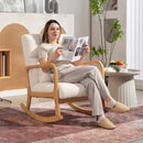 Poltrona a Dondolo 90°-130° 64,5x82x89 cm con Cuscino Lombare in Tessuto Sherpa Bianco  