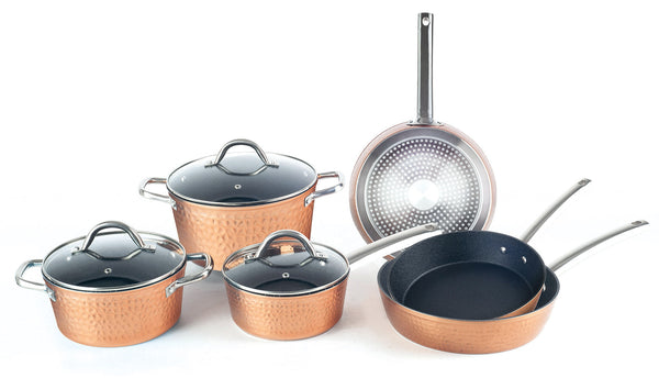 9-teiliges Kochgeschirr-Set aus Antihaft-Induktions-Aluminium Villa d'Este Home Tivoli Gehämmertes Kupfer sconto