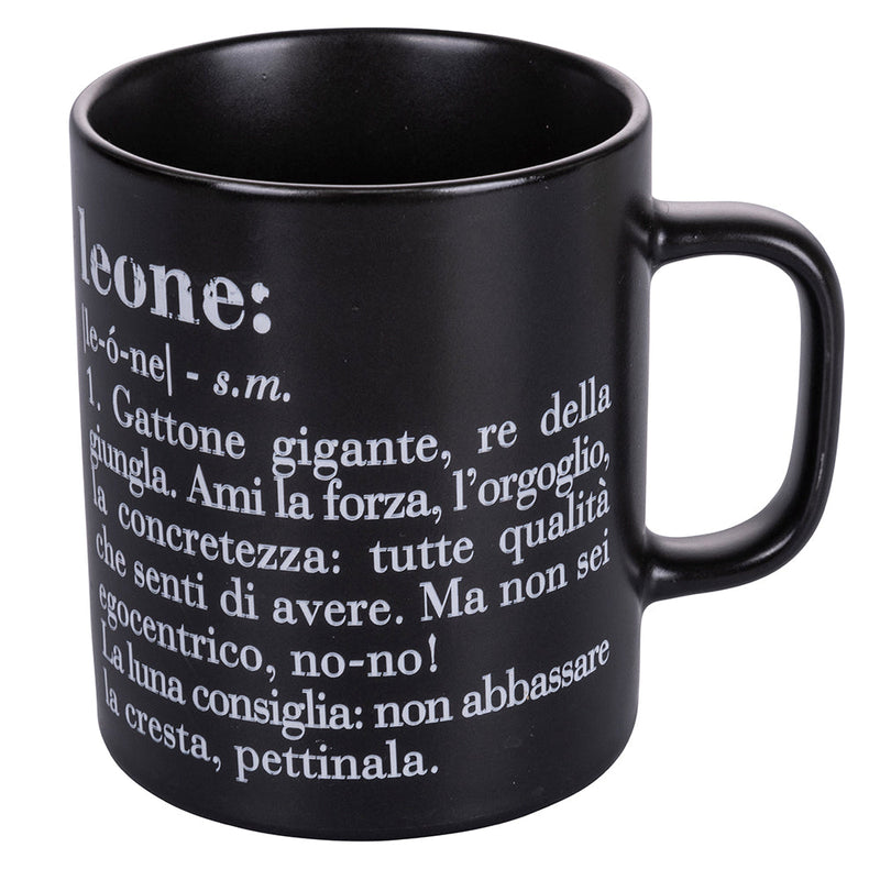 Tazza Zodiaco "leone" Ø8x10 cm in Bone China VdE Tivoli 1996 Nero