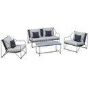 Set Salotto da Giardino Divano 2 Poltrone e Tavolino in Metallo e Textilene Grigio