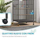 Voliera Gabbia per Uccelli 48x46x74 cm in Acciaio con Ruote Grigio