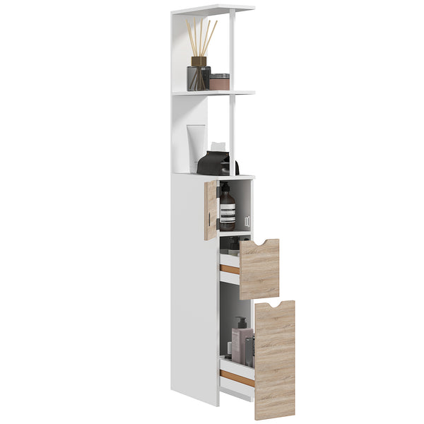 Mobile Colonna Bagno Salvaspazio  15x33x136 cm con Armadietto e Ripiani Legno e Bianco prezzo