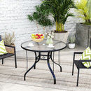 Tavolino da Giardino Rotondo Ø96.5x71 cm con Foro per Ombrellone in Metallo e Vetro Temperato Nero  