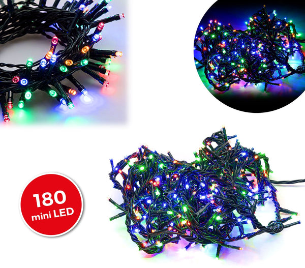 sconto Weihnachtsbeleuchtung 180 LED 9,16 m Mehrfarbiges grünes Kabel für den Innenbereich