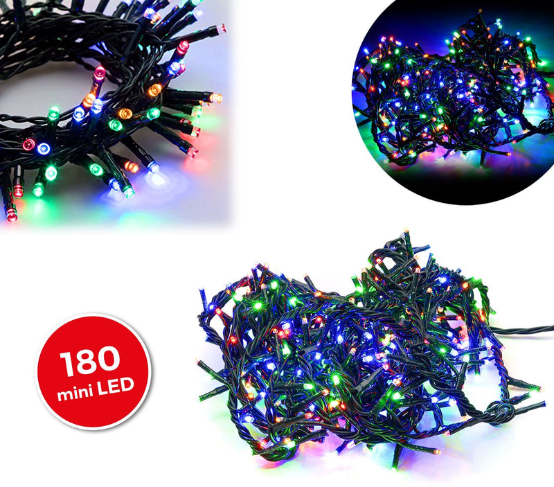 Luci di Natale 180 LED 9,16m Multicolor da Interno Cavo Verde