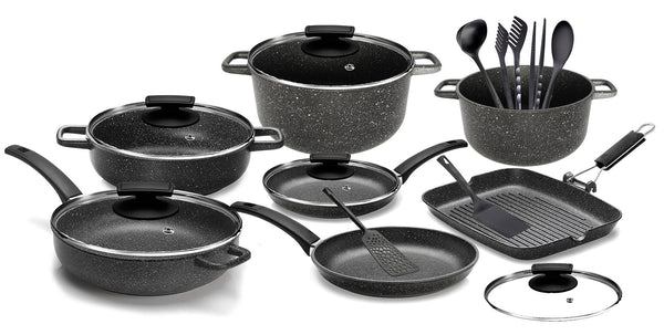 Olympia Hard Cook Antihaftbeschichtetes Kochgeschirr-Set aus Aluminiumdruckguss, 18-teilig sconto