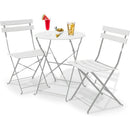 Set 3 Pezzi Giardino Tavolo con 2 Sedie Bistrot Bianco Pieghevole Modello Parigi      