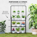 Portapiante Scaffale 75x25x137 cm a 3 Livelli con Barra Appendi Vasi in Metallo Nero      