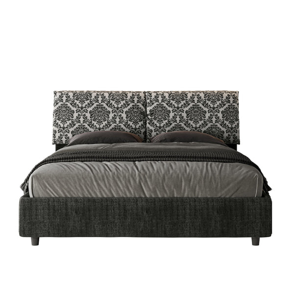 online Letto Matrimoniale con Testata e Alzata Comoda Imbottito in Tessuto Agata Mados Blu Varie Misure