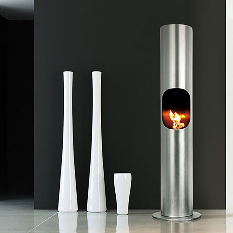 Camino a Bioetanolo da Pavimento Ø46x180 cm 1800W 2L Portofino Acciaio 