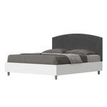 Letto Matrimoniale con Rete e Contenitore Alzata Comoda Struttura Bianco Frassico e Testata in Microfibra Antilia Grigio Varie Misure