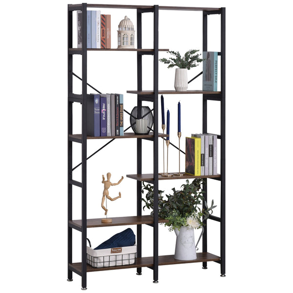 Bücherregal 6 Regale 100x30x182 cm aus Holz und schwarzem Metall prezzo