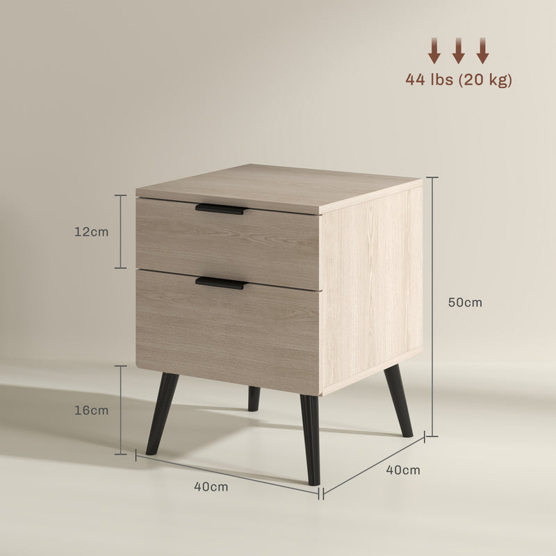 Set 2 Comodini Stile Nordico 40x40x50 cm con Cassetti in Legno Rovere  