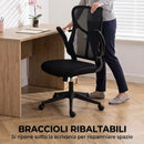 Sedia da Ufficio Ergonomica 64x69,5x110-120 cm con Braccioli Ribaltabili Dondolo e Altezza Regolabile in Rete Nero      