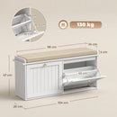 Panca Scarpiera 104x26x47 cm con Cuscino Imbottito 2 Cassetti Ribaltabili per 8-10 Paia di Scarpe in MDF e Tessuto Bianco      