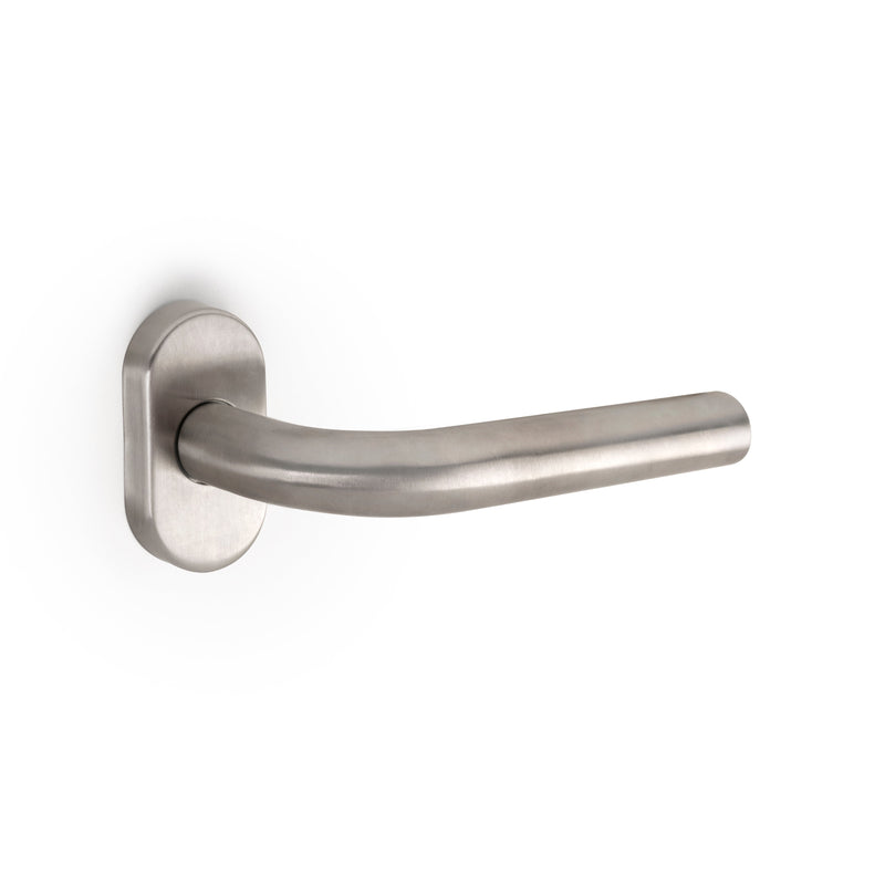 Maniglie con Rosetta Ovale per Porte Interne Forma L Acciaio Inossidabile Nichel 2 Sets Emuca