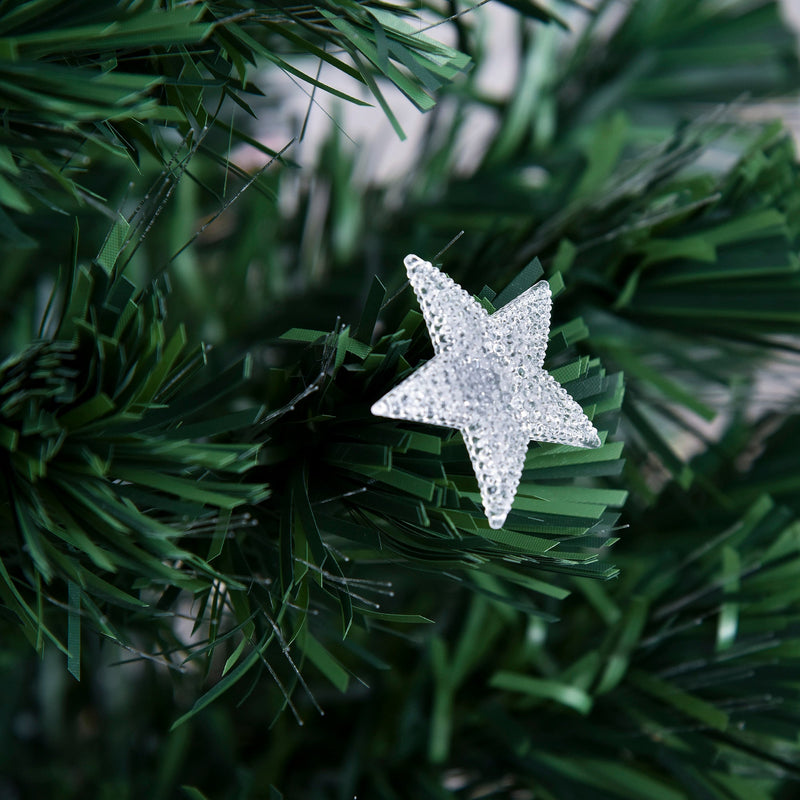 Albero di Natale Artificiale 150 cm 180 Rami 36 Luci LED e Fibre Ottiche Colorate Verde