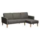 Divano Letto Angolare 216x139x80 cm con Penisola in Legno e Tessuto Grigio