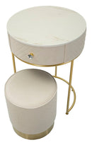 Comodino Toeletta con Puff Vellit Crema Ø52x70 cm - Ø36x39 cm in Pino e MDF e Metallo      