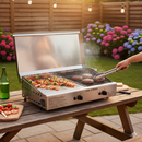 Doppia Piastra di Cottura con Cover Ompagrill Plancha Double 0468/M Alimentazione a Gas GPL e Metano con Accensione Piezoelettrica in Acciaio Inox e Ghisa