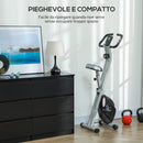 Cyclette Pieghevole Magnetica a 8 Livelli con Display LCD con Rotelle Grigio e Nero   