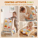 Carrello Primi Passi per Bambini 1-3 Anni 37x33,5x47,5 cm con Pannello Attività Bifacciale Rimovibile in Compensato      