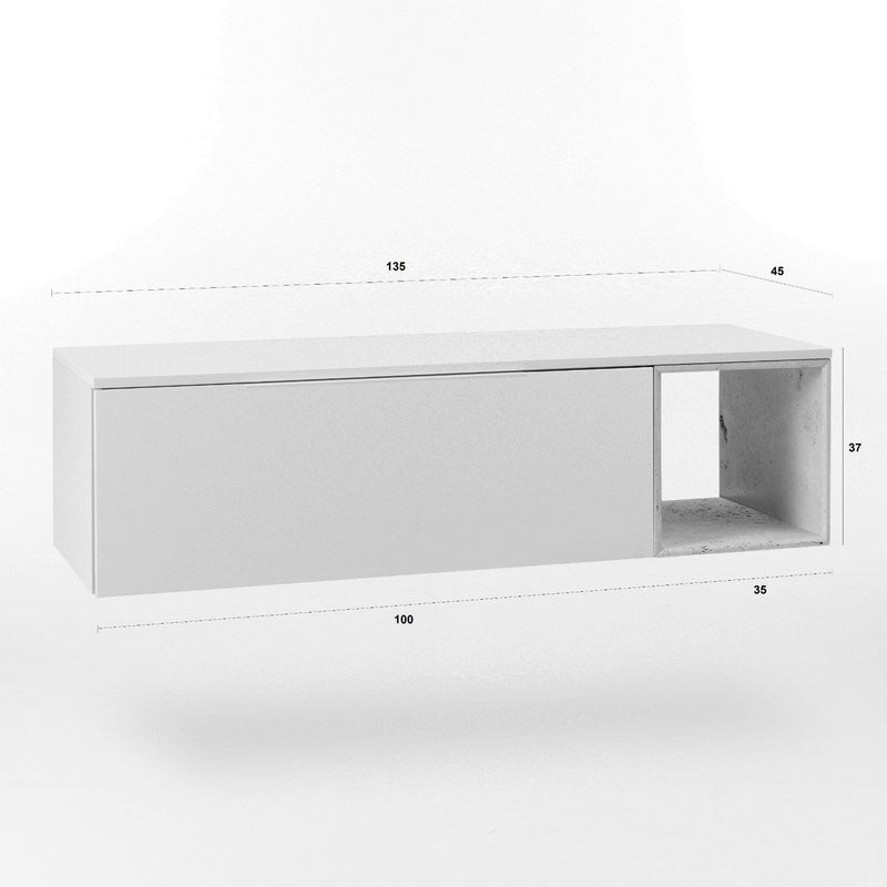 Mobile Bagno Sospeso 135 cm Lavabo e Specchio TFT Mactan Destra Bianco e Noce